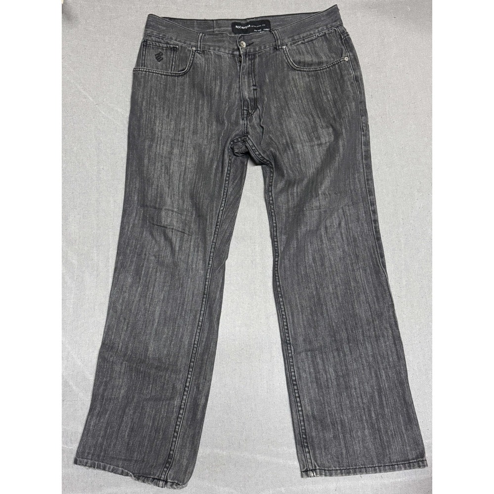 Rocawear Mens 36x30 Relaxed Fit Faded Black Denim Jeans